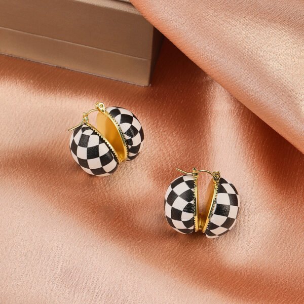 Vintage French Leather Black And White Round Earrings Earrings 7