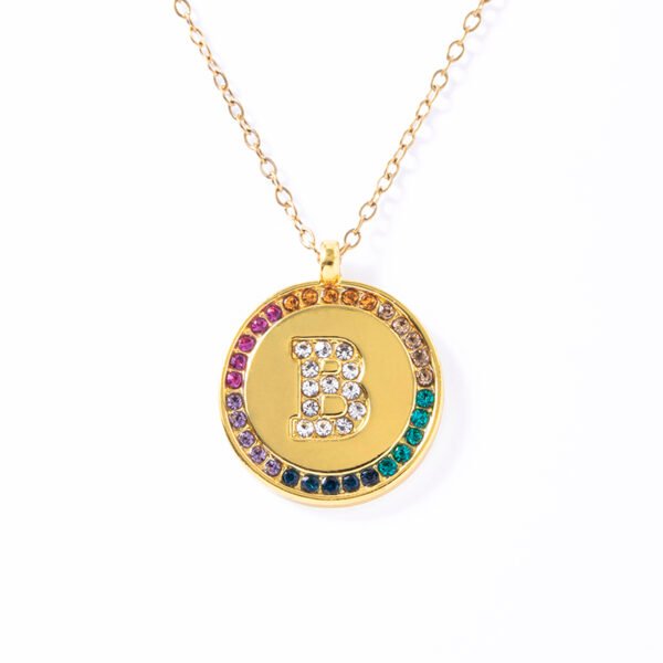 2023 New A-Z Letters Colorful Crystal Necklace Gold Round Stainless Steel Pendant Necklace Necklaces 8
