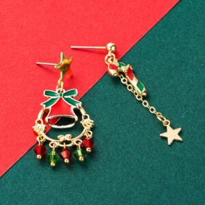 Christmas Series Alloy Dripping Christmas Cane Bells Tassel Earrings Women Christmas