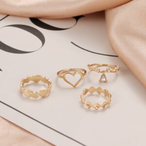 Love Heart-shaped Diamond Geometric Golden Ring Set Rings