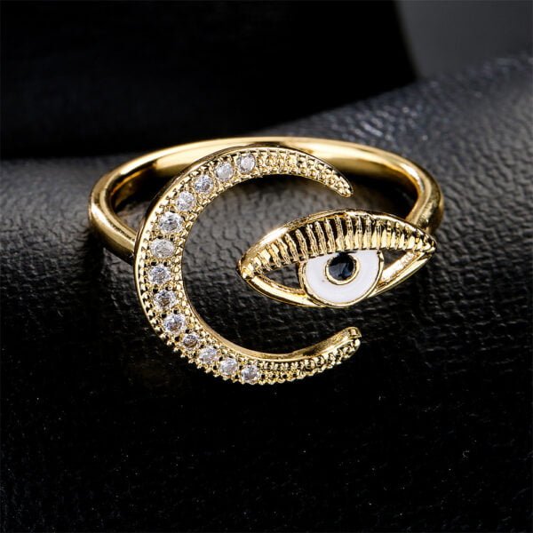 Hot New Copper Plated Gold Dripping Eyes Moon Zircon Ring Rings 7