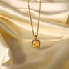 Gold Plated Star Inlaid Square Pendant Necklaces 8
