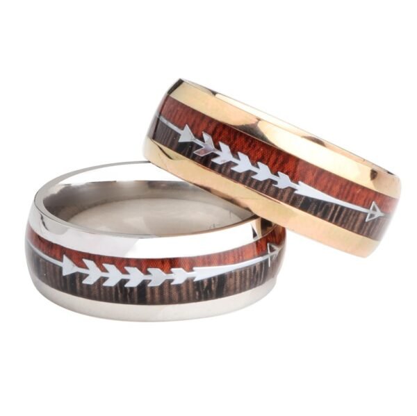 Stainless Steel Wood Grain Arrow Inlaid Ring Rings 4