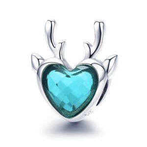 Elk inlaid heart-shaped blue zircon pendant Christmas