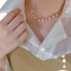 18K Gold Inlay 7-7.5mm Natural Seawater Akoya Pearl Necklace Collarbone Chain Necklaces 10