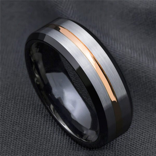 Silver Black Gold Stripe Ring Rings 4