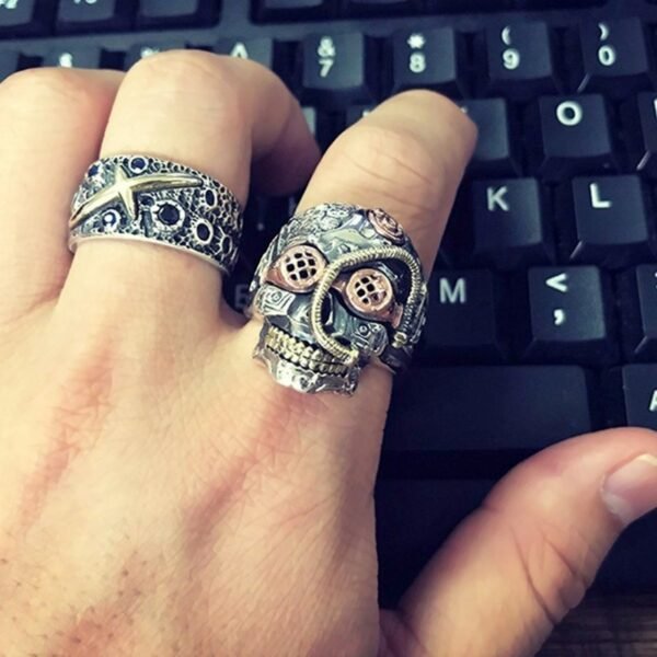 Hot Style Accessories, Hip Hop Industrial Steam Men’s Ring Carved Three-color Rings 3