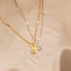 Stainless Steel Simple 26 Letter Hanging Tag Gold Brick Necklace Necklaces 15