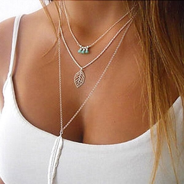 Gold Silver Chain Long Feather Necklace Necklaces 3