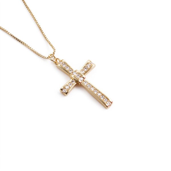 Lady 18K Gold-plated Copper With Zircon Cross Pendant Necklace Necklaces 11