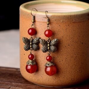 Ladies butterfly vintage red agate earrings Earrings