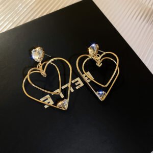 Diamond And Zircon Three Dimensional Love Earrings Earrings