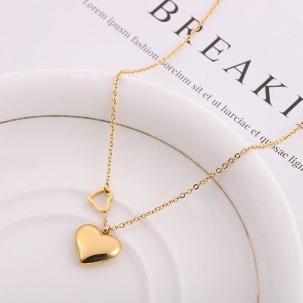 Peach Heart Titanium Steel Necklace Double Chain 18K Gold Cold Wind Jewelry Necklaces 6