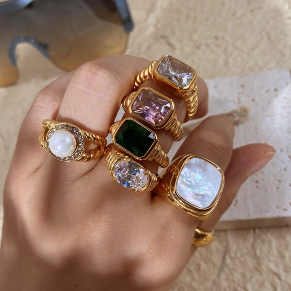 Zircon 18K Gold-plated Stainless Steel INS Net Red Ring Rings 3