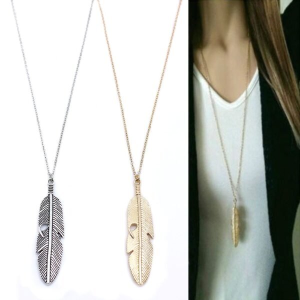 Simple feather necklace leaves long sweater chain clothing Necklaces 3