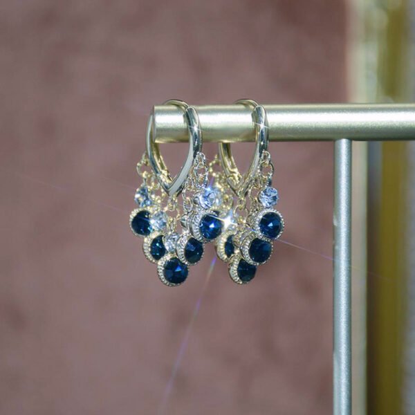 925 Silver Pin Earrings Blue Tassel Ear Clip Earrings 6