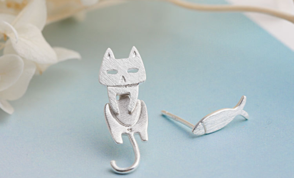 S925 Sterling Silver Stud Earrings Fashion Detachable Cat Fish Pin Studs Cute Comet Silver Earrings Earrings 5