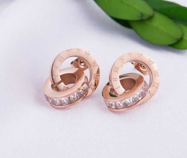New Earrings Rose Gold Titanium Steel Earrings Women Double Ring Popular Earrings Earrings 3