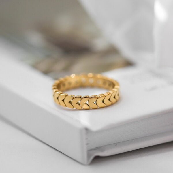 Vintage Leaves Titanium Steel Plated 18K Gold Ring Female Rings 7