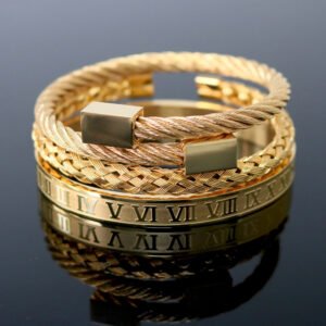 Bangle Braided Bracelet Men’s Gold Titanium Steel Bracelet Bracelet Bracelets