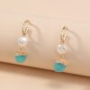 European and American trend earrings imitation baroque pearl small fresh candy green crystal cluster pendant earrings fashion C-shaped earrings Earrings 9