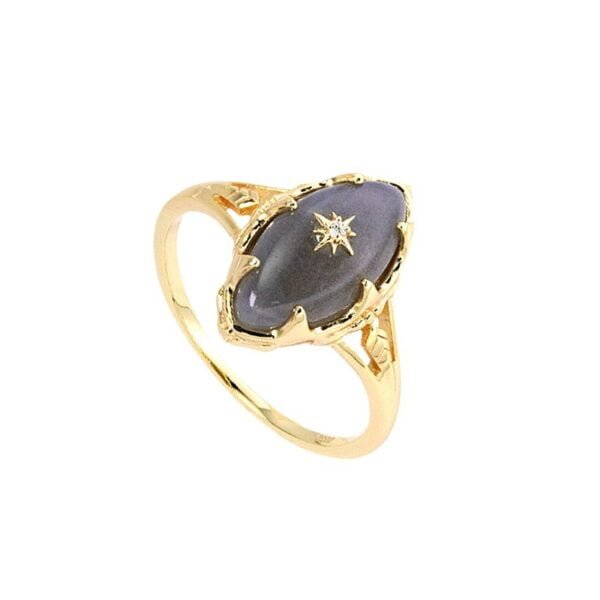 925 Sterling Silver Plated 14K Gold Natural Labradorite Ring For Women Promos25 6
