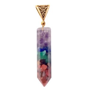 Seven Chakra Natural Crushed Stone Hexagon Column Necklace Aura Pendant Necklaces