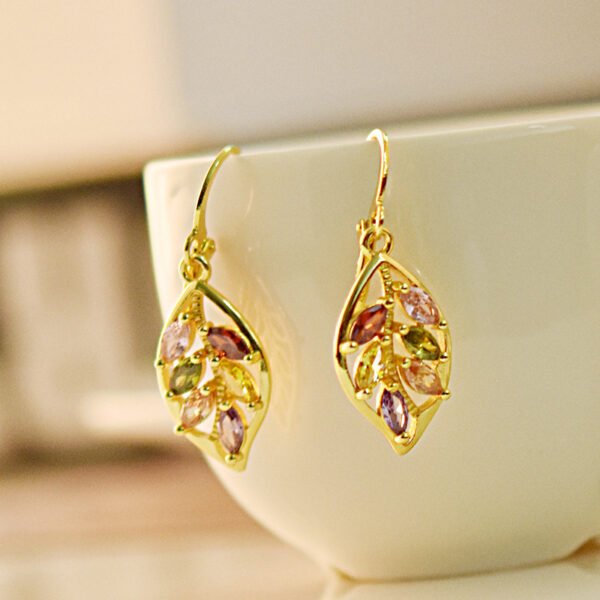 Gold leaf inlaid colorful gemstone earrings Earrings 6