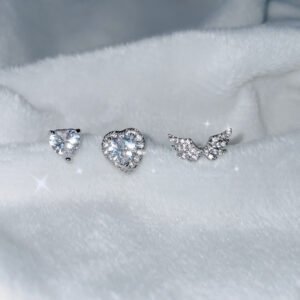 Small Wing Ear Bone Nail Love Heart Zircon Earrings Earrings