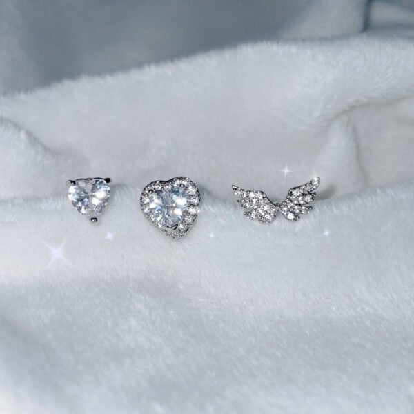 Small Wing Ear Bone Nail Love Heart Zircon Earrings Earrings 3