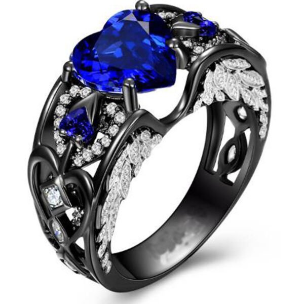 Creative Design For The Amazon. Europe And The United States Princess Diamond Ring Heart-shaped Ruby Engagement Lady Black Gold Ring Rings 5