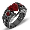 Creative Design For The Amazon. Europe And The United States Princess Diamond Ring Heart-shaped Ruby Engagement Lady Black Gold Ring Rings 8