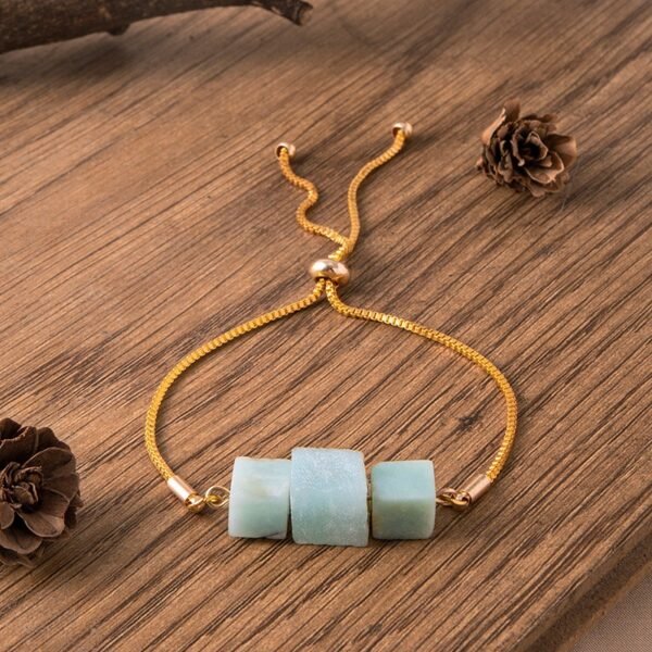 Vintage Blue Square Natural Stone Charm Bracelet Gold Snake Chain Adjustable Bracelets For Women Bracelets 6