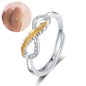 Two-Tone Gold Feather Ring With Rhinestones Rings Two-Tone Gold Feather Ring With Rhinestones Rings