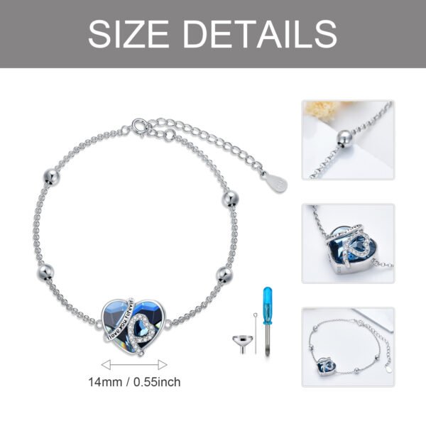 Heart Cremation Bracelet with Crystal from Austria in White Gold Plated Sterling Silver Bracelets 7