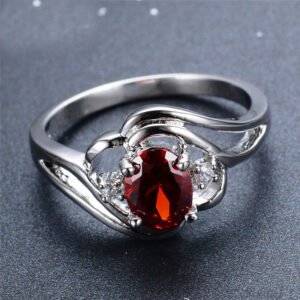 Ring Jewelry Opening Black Gold Garnet Heart Zircon Rings 3