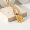 18K Gold Plated 316l Stainless Steel Oval Coin Rose Pendant Necklace Necklaces 10