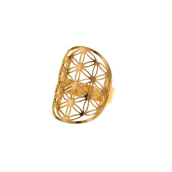 Stainless Steel Jewelry Popular Ring Flower Of Life Golden Steel Color Hollow Ring Rings 4