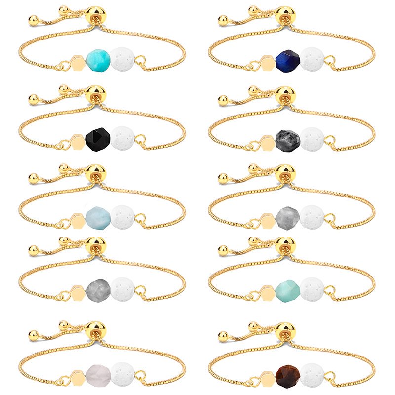 14K Gold Plated Color Preserving Box Chain Tiger Eye Volcanic Stone Yoga Bracelet Bracelets 2