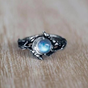 Alloy Branch Moon Ring Geometric Pattern Moonlight Ring Ornament For Women Rings