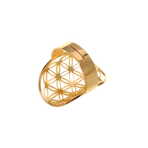 Stainless Steel Jewelry Popular Ring Flower Of Life Golden Steel Color Hollow Ring Rings 7