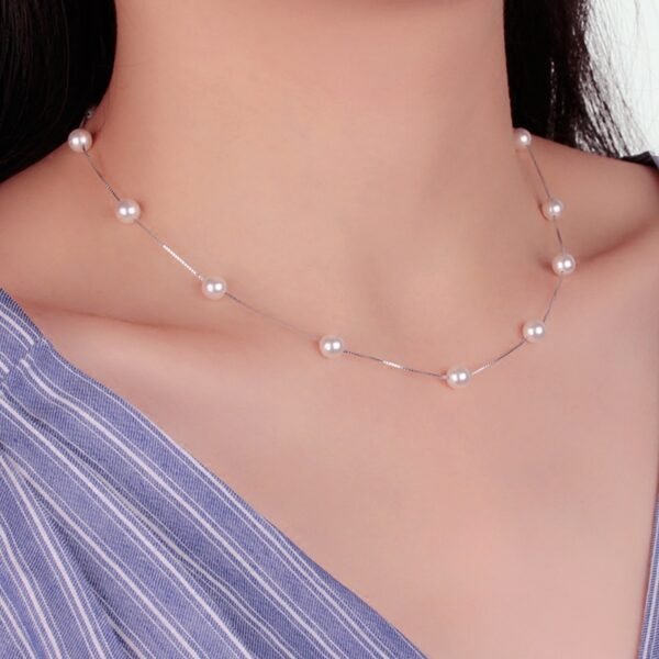 Clavicle Chain Short Pearl Necklace Female 925 Sterling Silver 18k Gold Necklaces 7