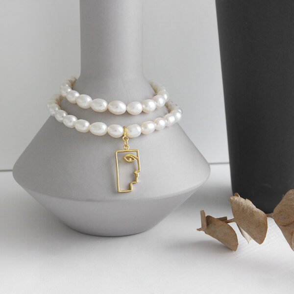 French Vintage Freshwater Pearl S925 Sterling Silver Plated K Gold Statue Necklace Necklaces 6