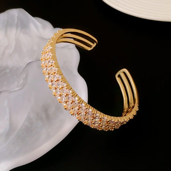 Personality Affordable Luxury Fashion Real Gold Plating Zircon Metal Open-ended Bracelet Bracelets 7