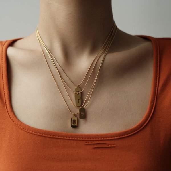 Lucky Number Stacked Square Brand Stainless Steel Necklace Necklaces 5