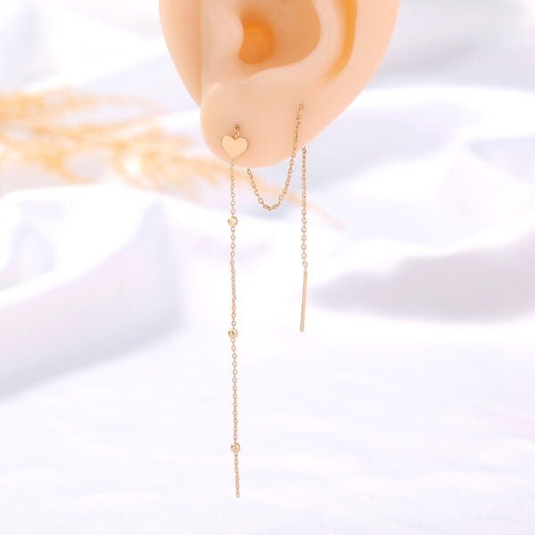 Gold Bronze Heart Long Tassel Drop Earrings Earrings 8