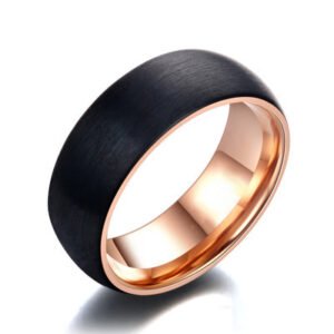 Hot sale Fashion Mens Black Stainless steel Ring With Rose Gold Color Male Ring 8mm Wedding Jewelry Dropshipping Rings