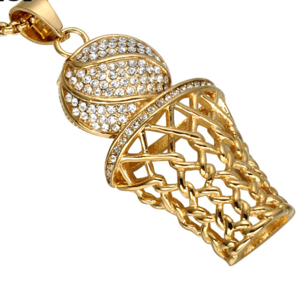 HIP Hop Bling Iced Out Gold Full Rhinestone Basketball Pendants Necklaces 316L Stainless Steel Sports Necklace for Men Jewelry Necklaces 6