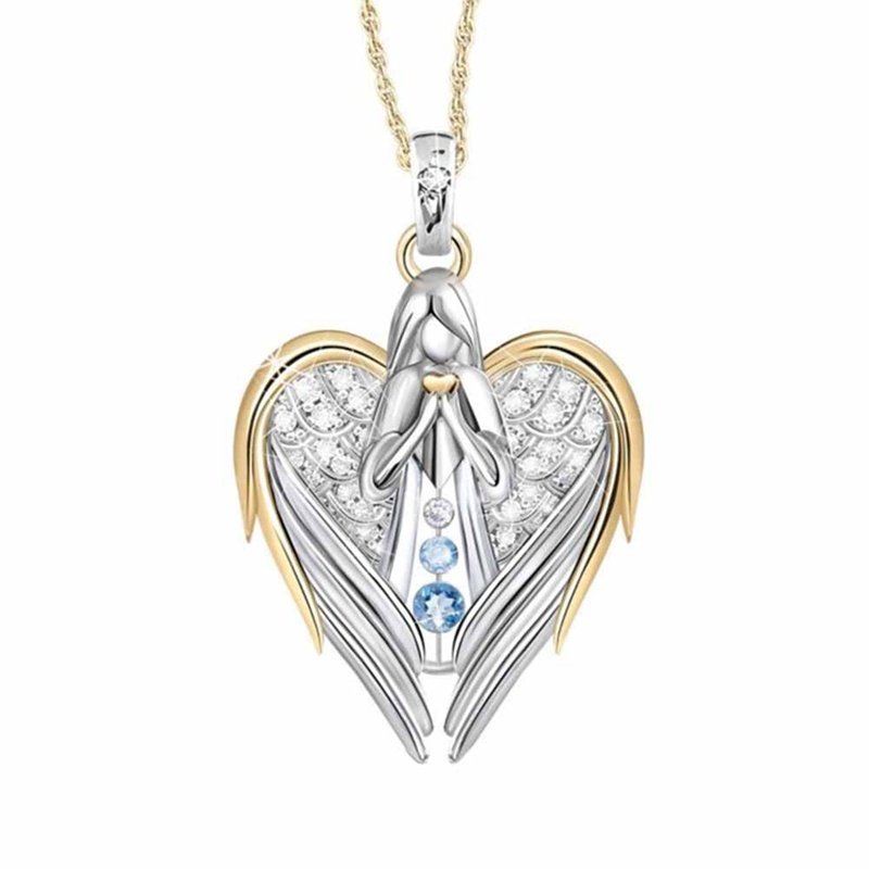 Gold Sliver Crystal Rhinestone Heart-shaped Design Angel Wings Sweater Chain Pendants Necklaces For Women Angle Girl Gift Necklaces 3 Gold Sliver Crystal Rhinestone Heart-shaped Design Angel Wings Sweater Chain Pendants Necklaces For Women Angle Girl Gift Necklaces 3