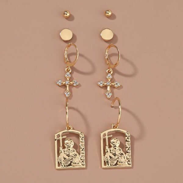 Hot selling hip-hop street accessories in Europe and America, diamond cross portrait tag earrings set earrings Earrings 5